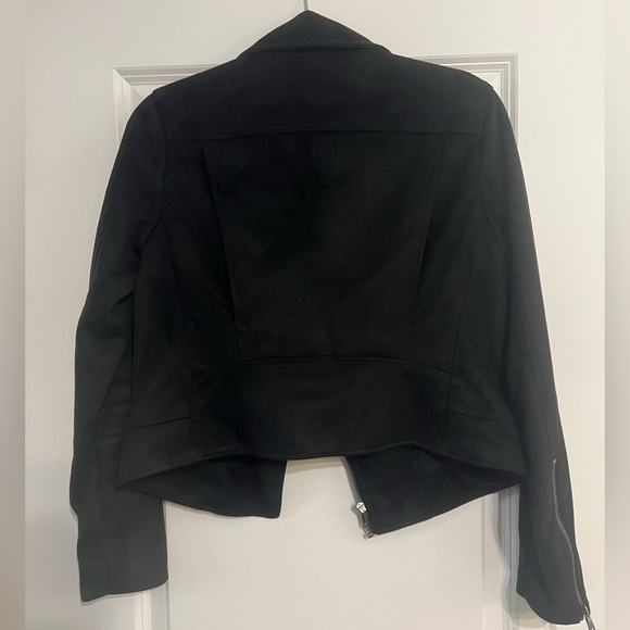 Banana Republic Factory black Faux Suede vegan leather short biker Jacket S - Picture 13 of 16